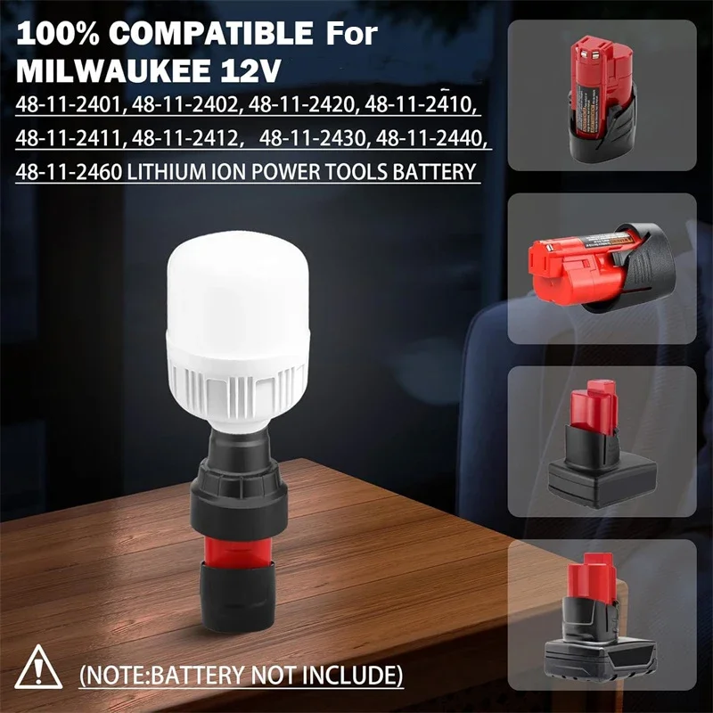 Emergency LED light 1300LM Compatible For Milwaukee 10.8V-12V tool lithium battery Portable Flashlight E27 Light bulb Outdoor