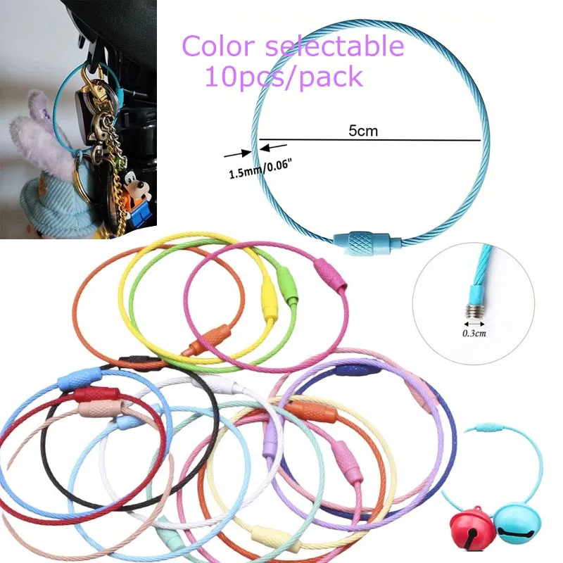 10pcs Candy colorido handmade DIY produção de chaveiros de corda de aço, acessórios multi-cor, fivelas circulares do anel