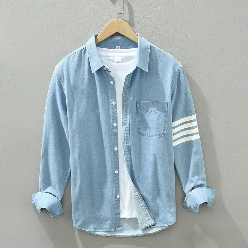 Denim Shirt Men's Loose-Fit Long Sleeve Trendy Korean Style Spring Jacket Shirt For Forward Delivery denim shirt long sleeved shirt