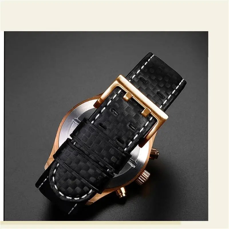 SCHIK For Hamilton Khaki aviation series H77696793 Carbon fiber Carbon Fiber leather watch strap accessories 22mm black metal