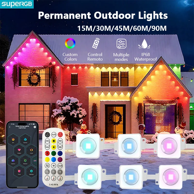 300ft 180leds Eaves Lights Smart RGB Permanent Outdoor Lights Waterproof Eaves Lighting for House Roof Holiday Daily Decorations - Image 1