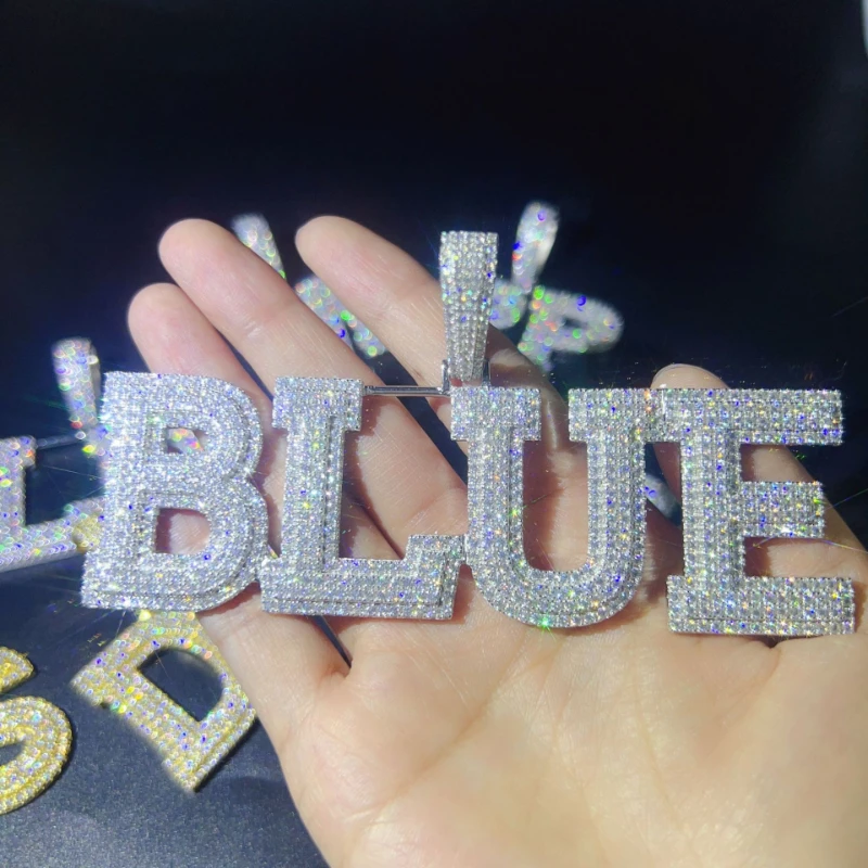 Hiphop Iced Moissanite Combine Letter Pendant Men Women 925 Sterling Silver Moissanite Diamond Alphabet Pendant Custom Jewelry