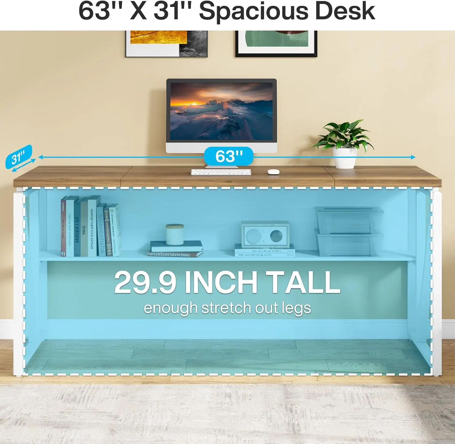 L Shaped Desk with Drawer Cabinet, 63" Executive Computer Desk and lateral File Cabinet, 2 Piece Home Office Furniture