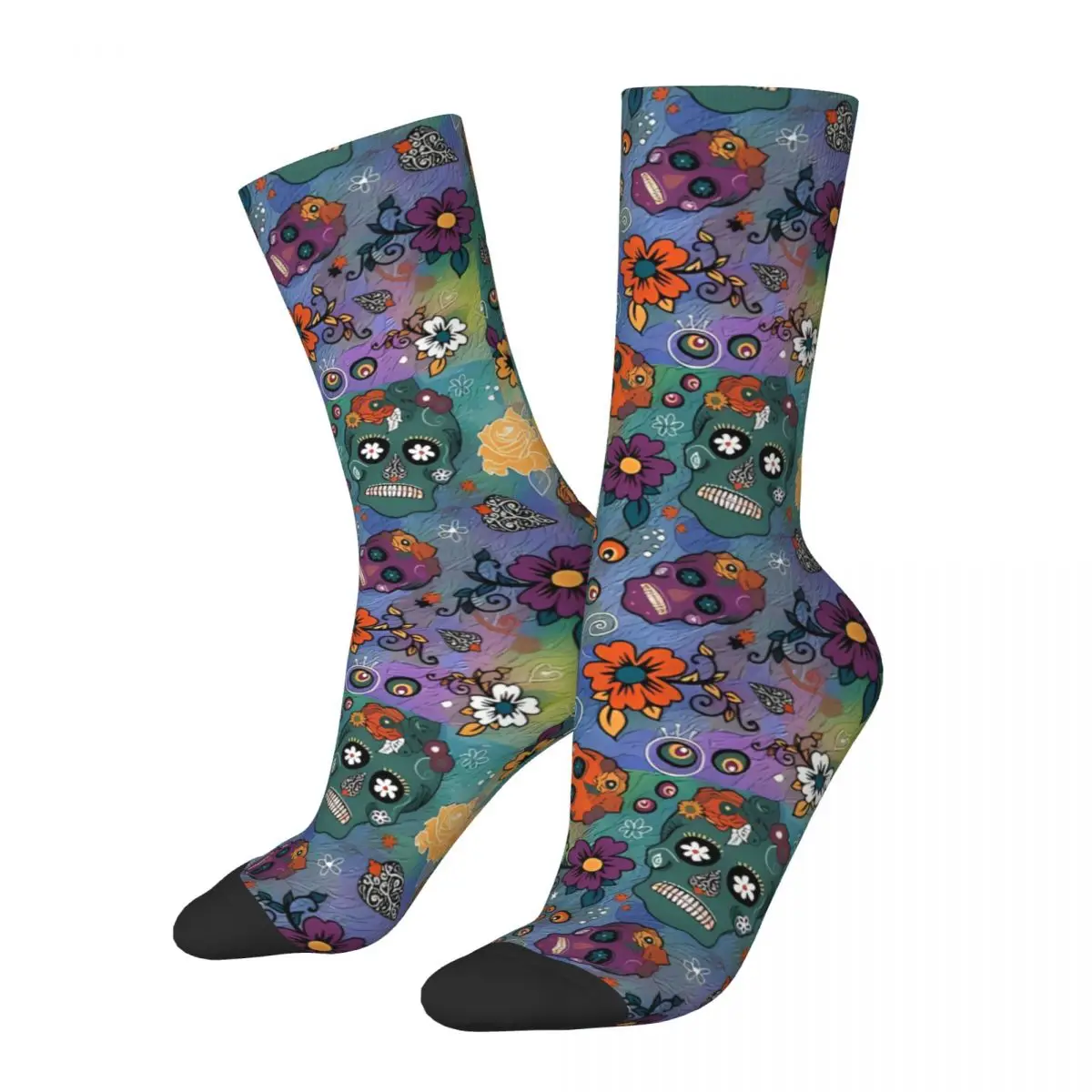 

Sugar Skulls Happy Men's Socks Vintage Day Of The Dead Mexico Skull Hip Hop Seamless Crew Sock Gift Pattern Printed