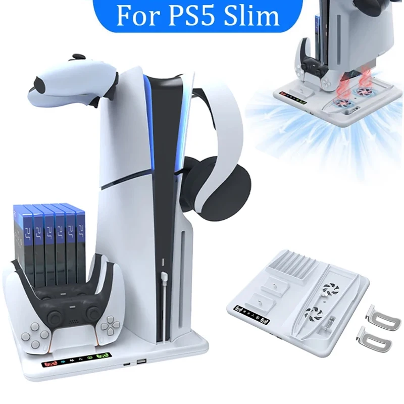 Cooling Stand for PS5 Slim Console Controller Gamepad Charging Station with 3 Levels Cooling Fan for PS5 Slim Gaming Accessories