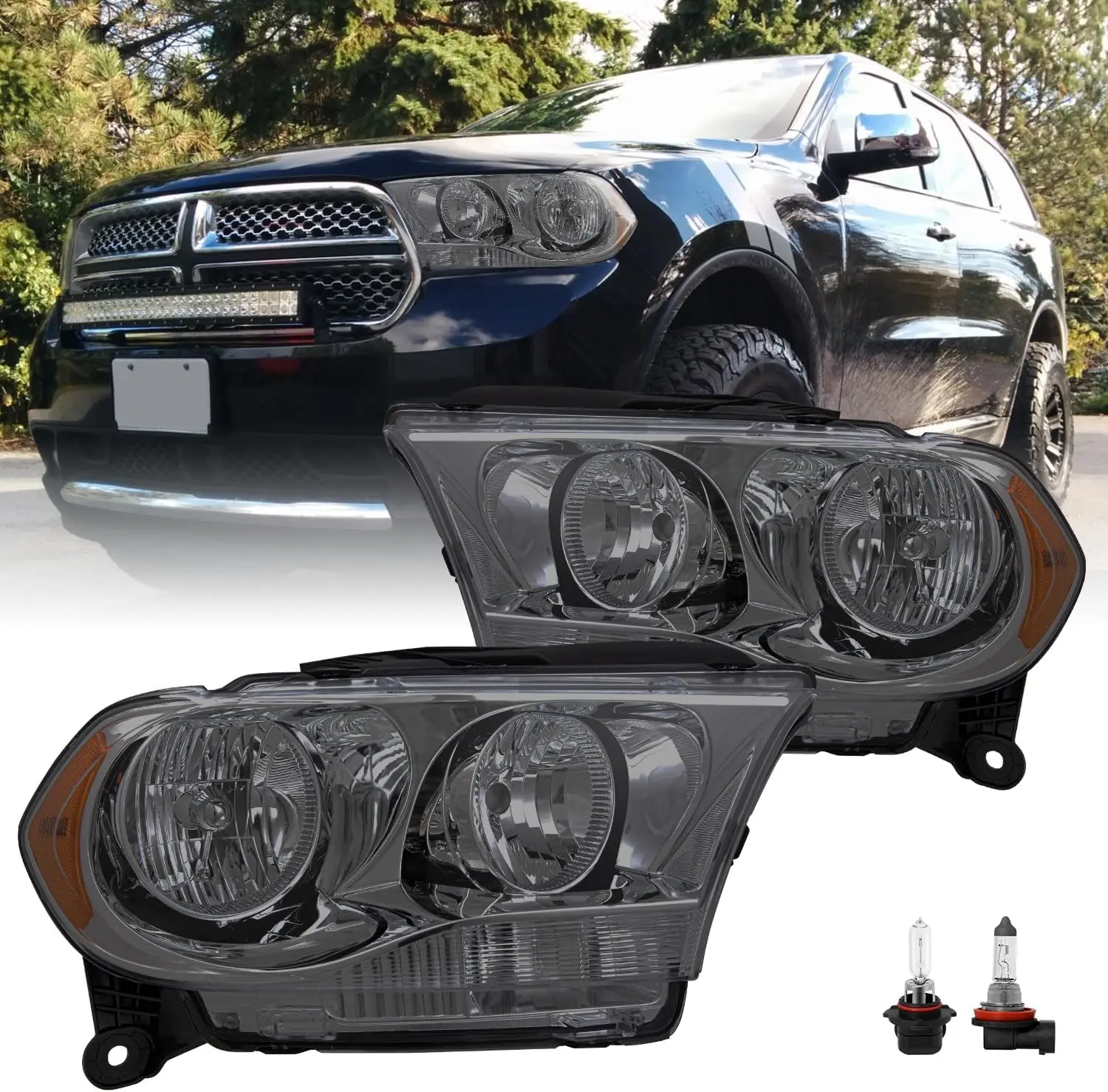 ANZO Crystal Headlight Set Black | Dodge Durango (04-06) (111110)