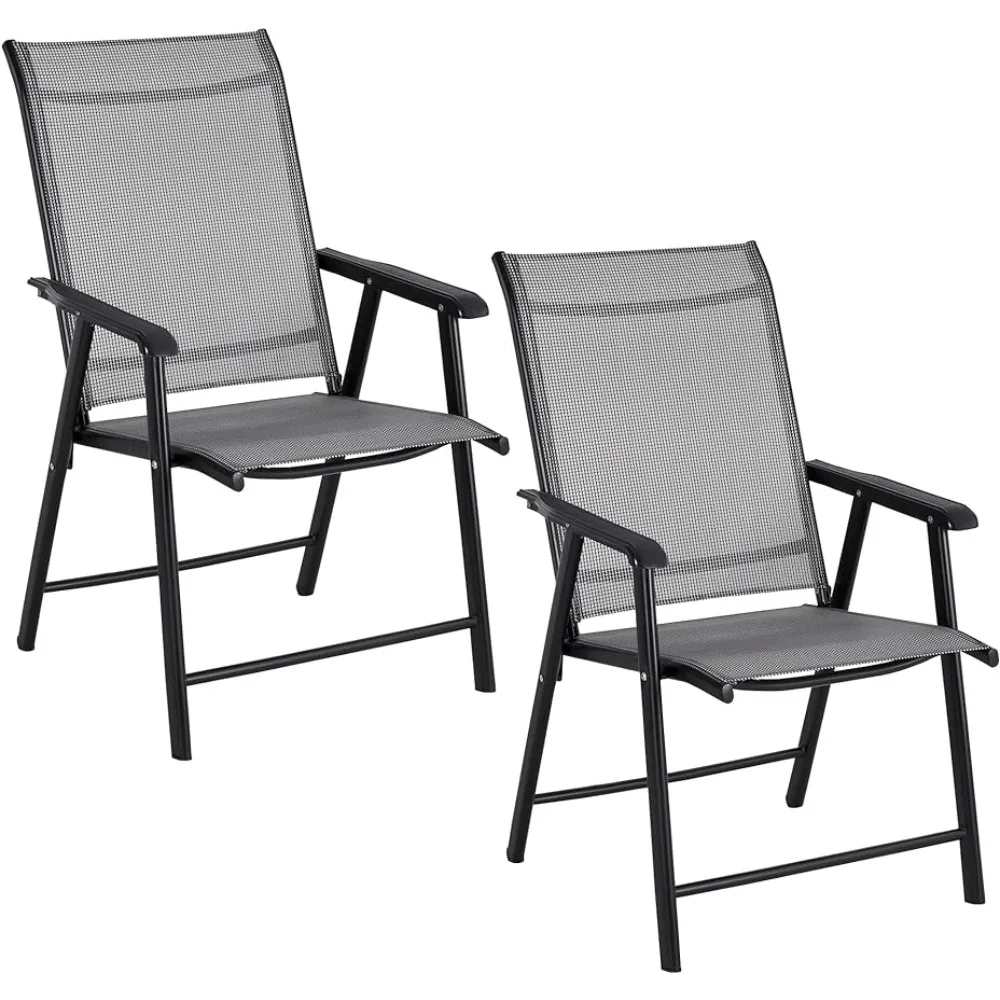 

Set of 2 Heavy Duty Patio Folding Chair Outdoor Indoor Portable Dining Sling Back Metal Frame Grey Freight Free Garden Furniture
