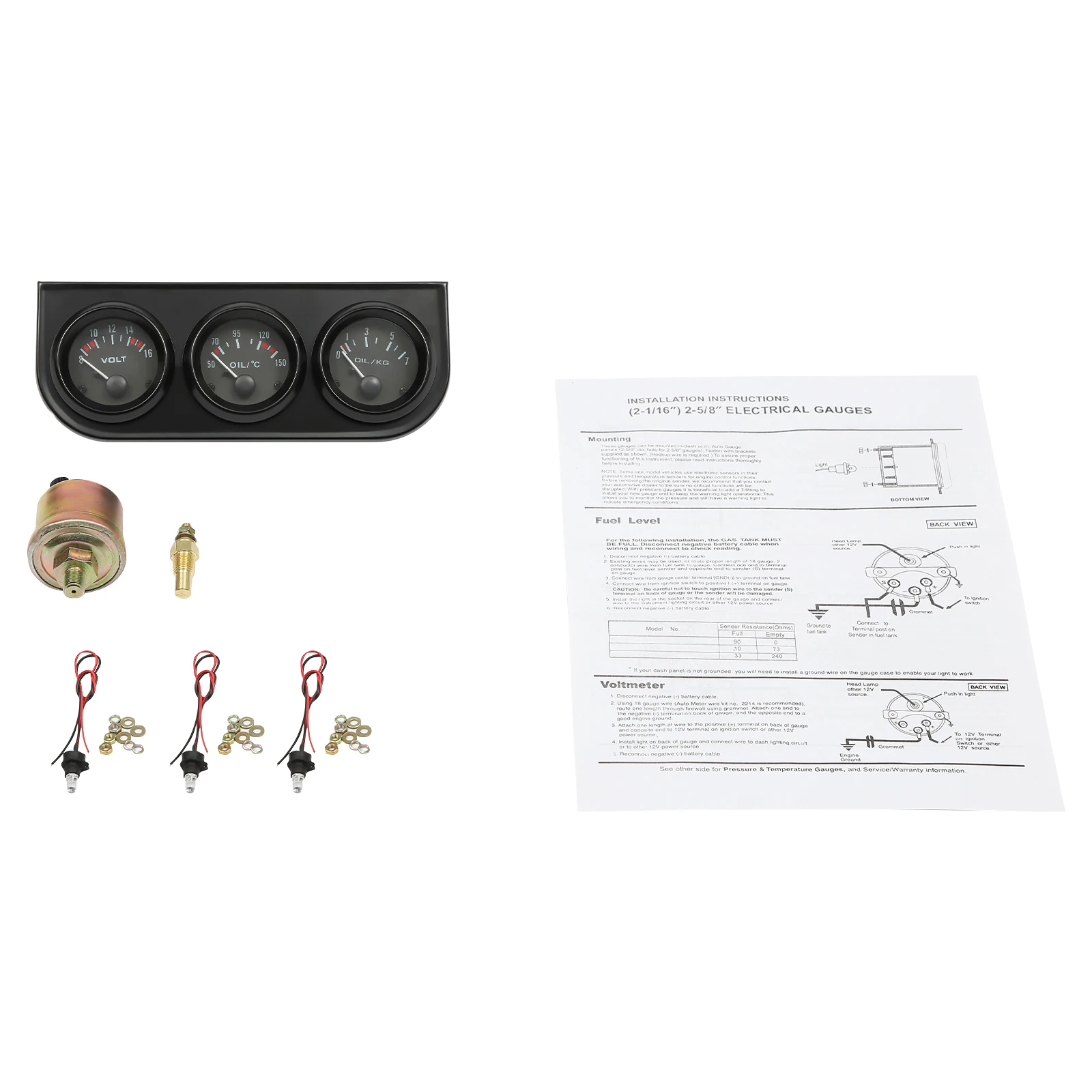 3-in-1-Automessgerät-Set: Spannungs-, Öltemperatur- und Drucküberwachung mit leicht ablesbarer Anzeige für 8-16-V-Fahrzeuge – Detail 11