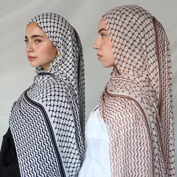 180*70cm Middle East Islam Arab Keffiyeh Muslim Shawl Printing Chiffon Palestine Hijab Head Neck Scarves Musulman Hijabs 1