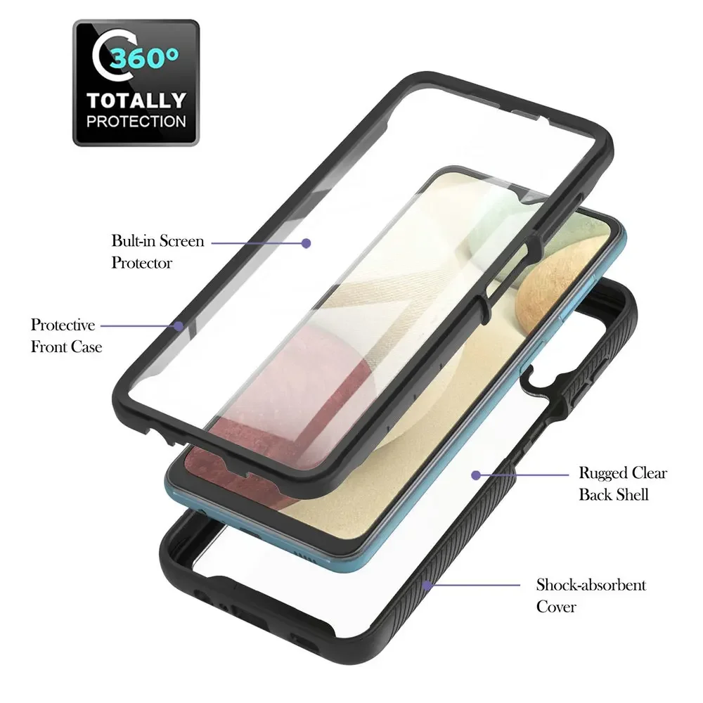 Crystal Clear 360° Protective Bumper Armor Case with Front Film - Shockproof Phone Shell