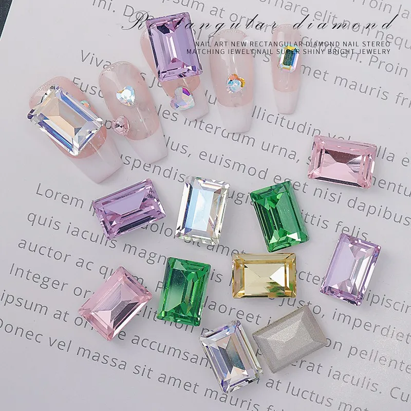 

5Pcs Glass Rhinestones Rectangle Shape Crystal Sharp Bottomed Diamond Nail Rhinestone 3D Non HotFix Nail Art Decoration DIY Tool