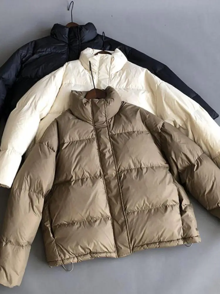 

Winter Coat Women Down Jacket 2022 Winter Stand Collar Loose Zipper Ladies White Duck Down Puffer Jacket Fashion Warm Coat