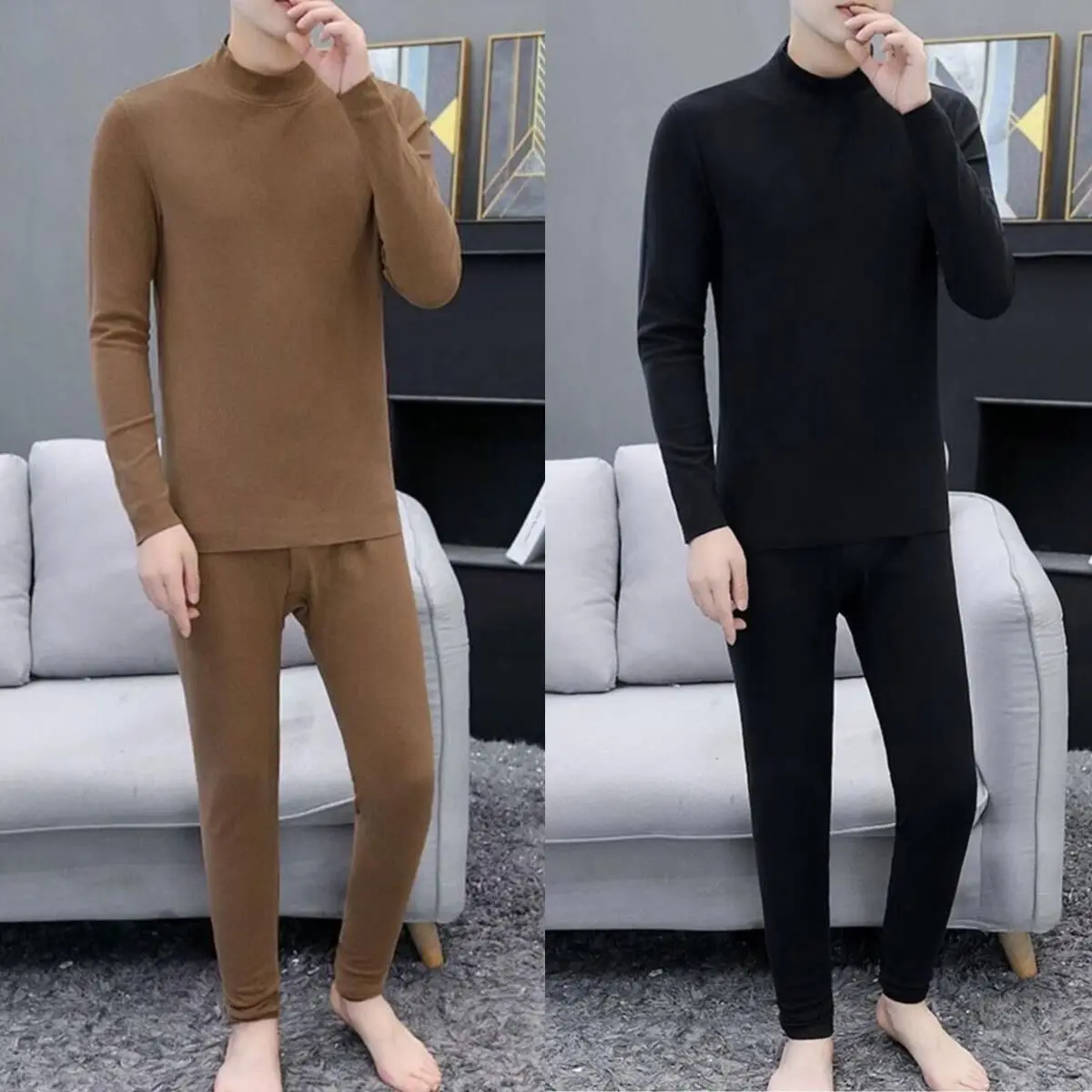 الخريف الشتاء الرجال مجموعات عادية الصلبة رشاقته جلد الأيل الصوف الحرارة الداخلية ملابس خاصة طويلة ملابس اخلية حرارية دعوى الرجال الملابس