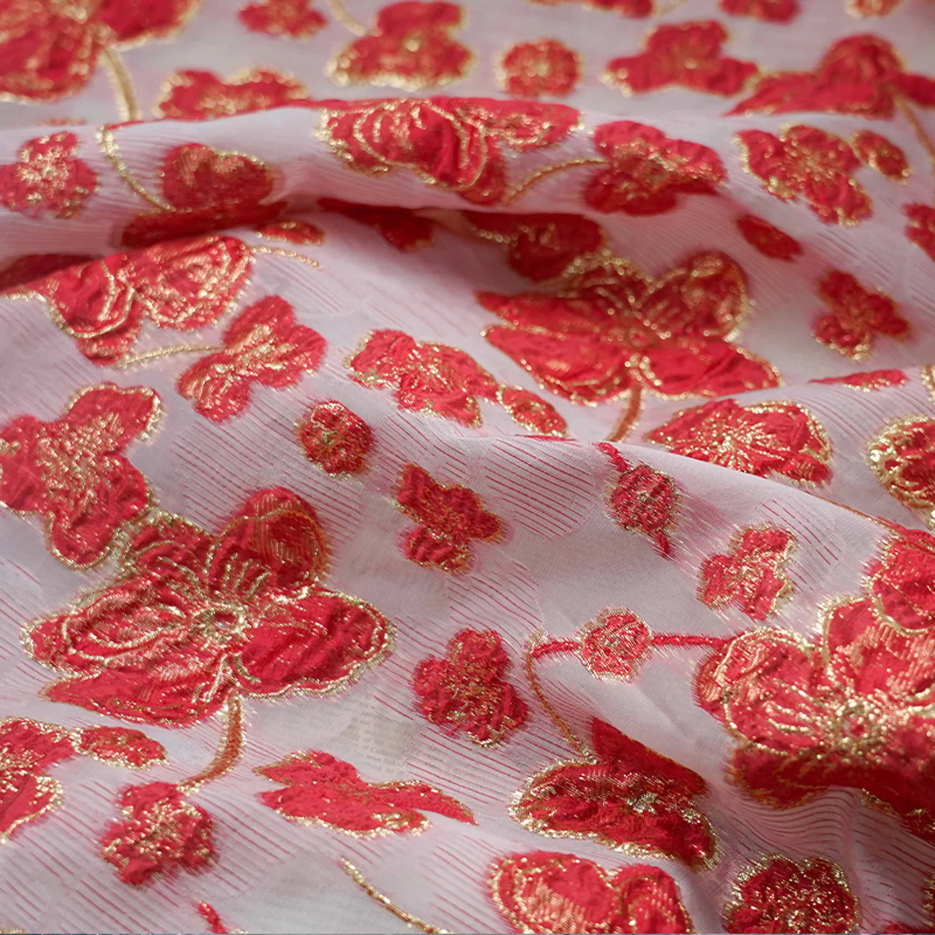 Relief Blume Gold Seide Mikro transparent Jacquard Stoff Mode Kleid Kostüm Gepäck tasche dekorative Näh stoff