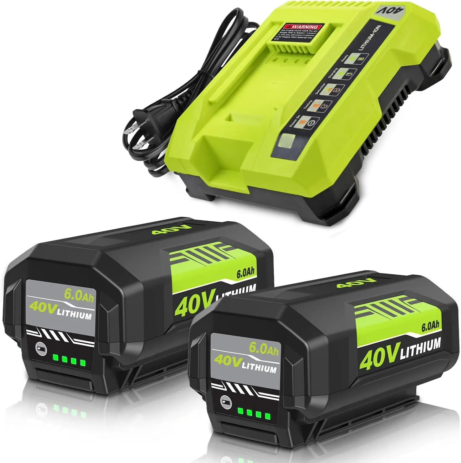 4026 6.0Ah Replacement for Ryobi 40V Battery and OP401 Charger, Compatible with Ryobi 40V Lithium Battery OP40401 OP40602