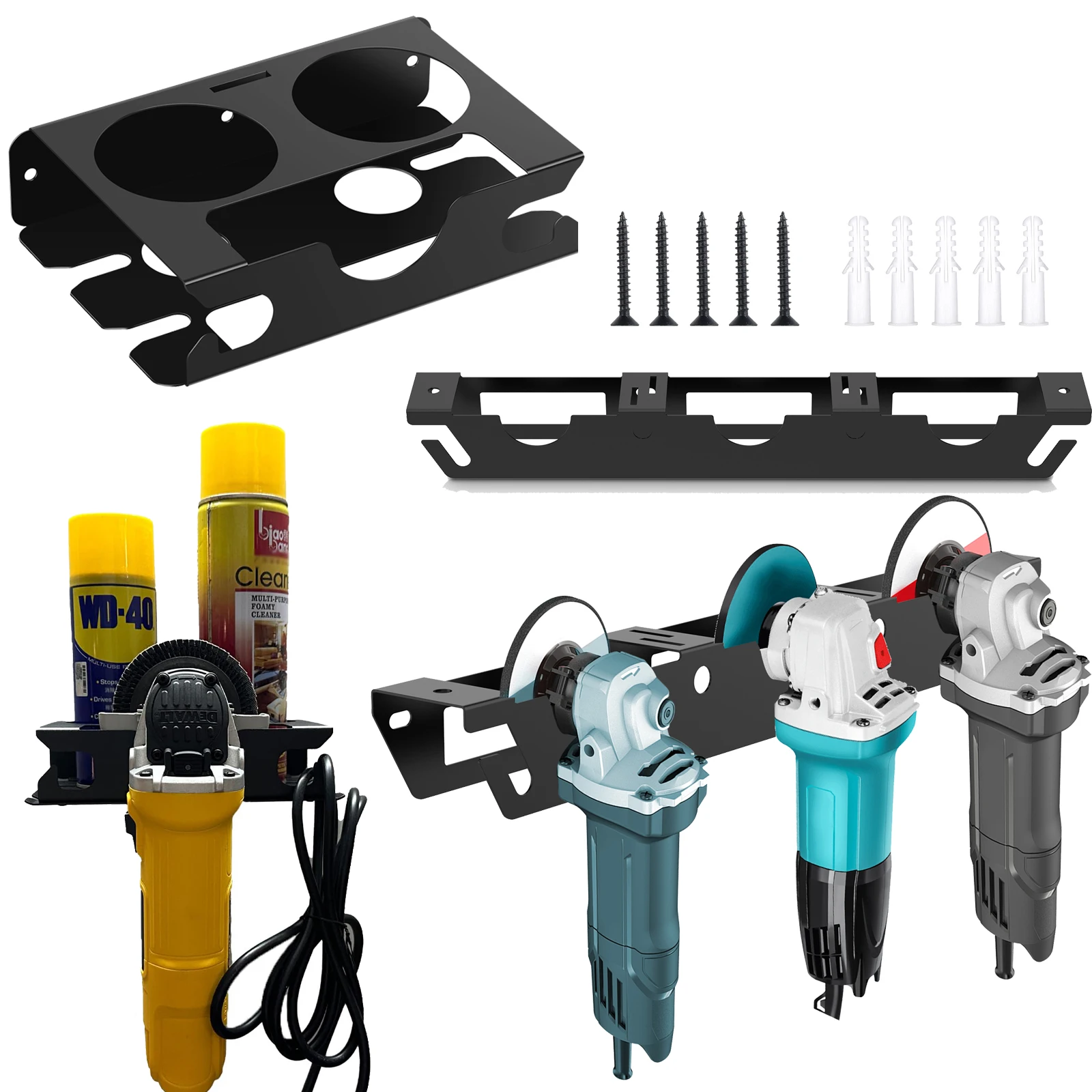 Angle Grinder Holder and Spray Bottle Storage Rack with Cord Hanger Wall Mount Bracket For Garage and Workspace Cutters Polisher