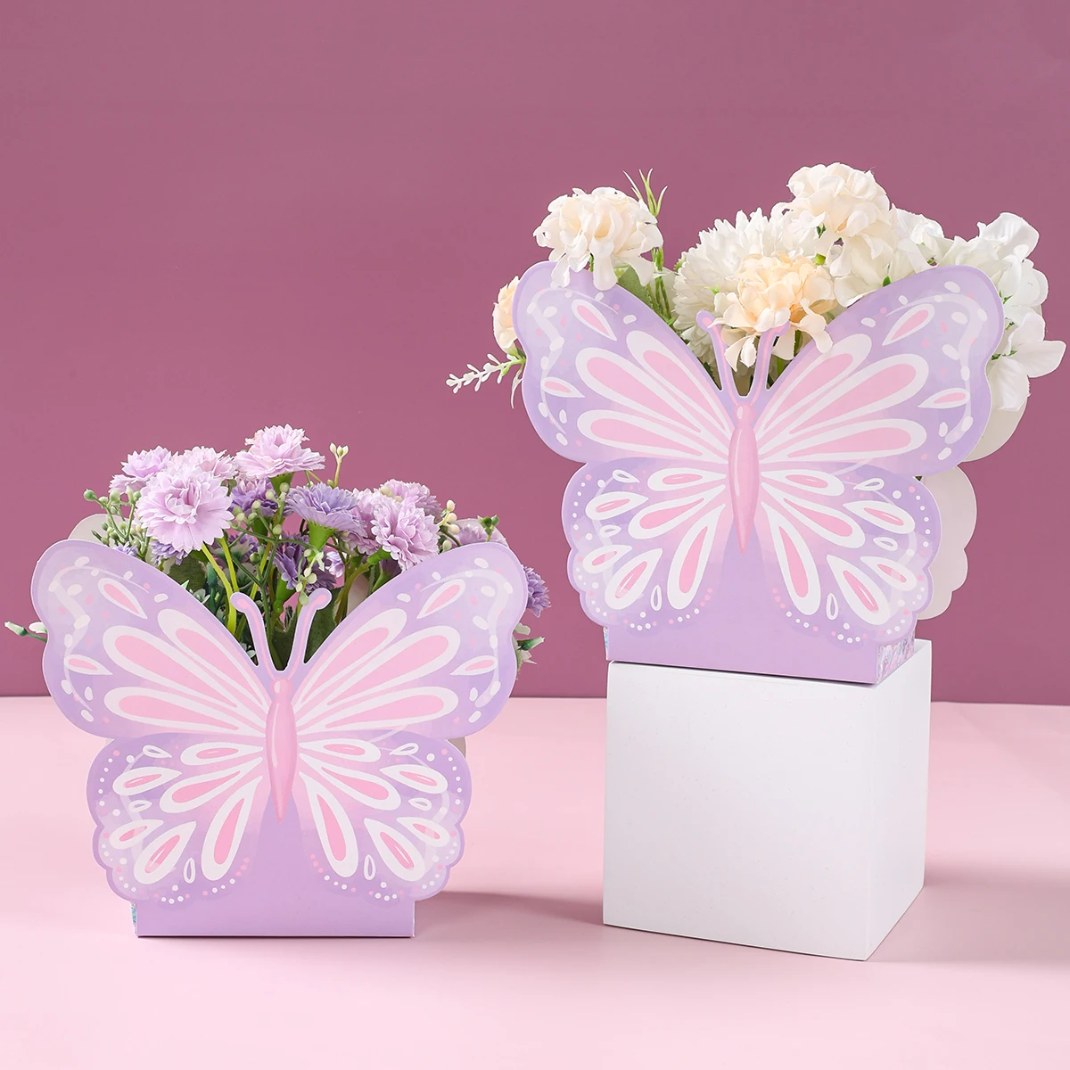 Purple Pink Butterfly Flower Box Happy 1st Birthday Party Decoration Kid  Favors Elephant Flower Centerpiece Baby Shower Supplies - AliExpress, image size:1200x1200
