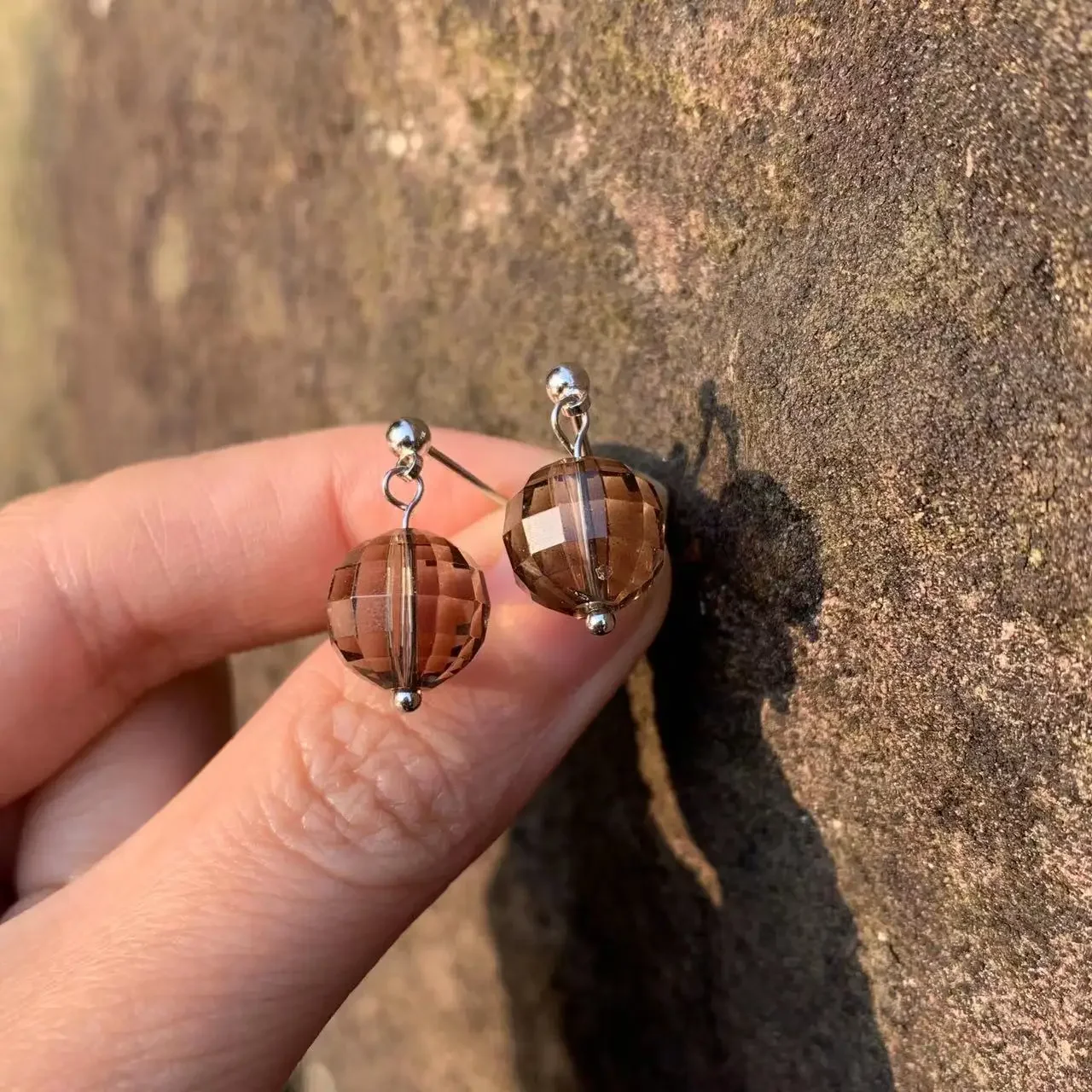 Natural Smoky Quartz Stud Earrings For Women irregular Stone 925 Sterling Silver Jewelry Gift Prevent allergy gem jewelry