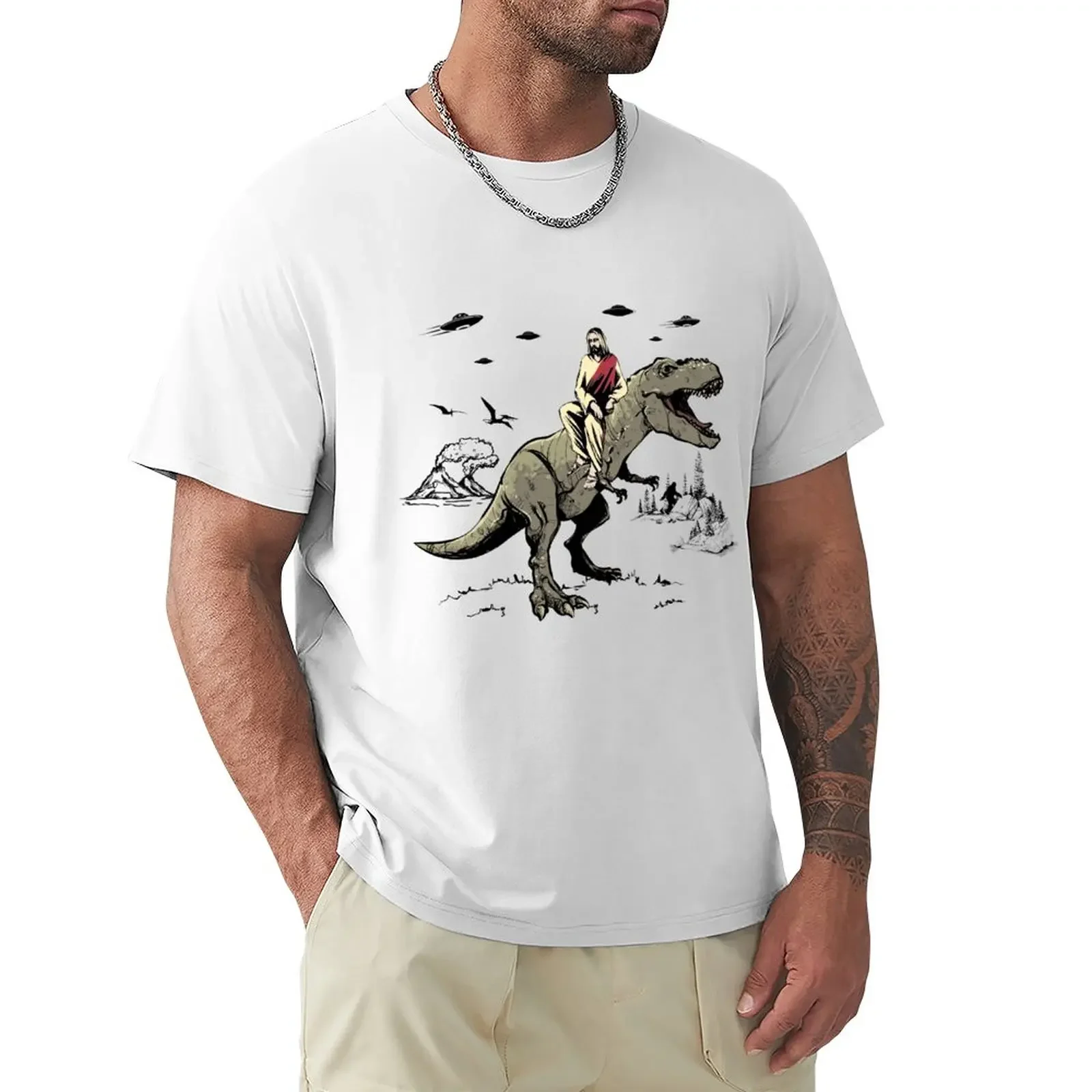 

Jesus Riding on a Dinosaur Jesus Dinosaur T-Shirt for a boy blanks workout shirts for men