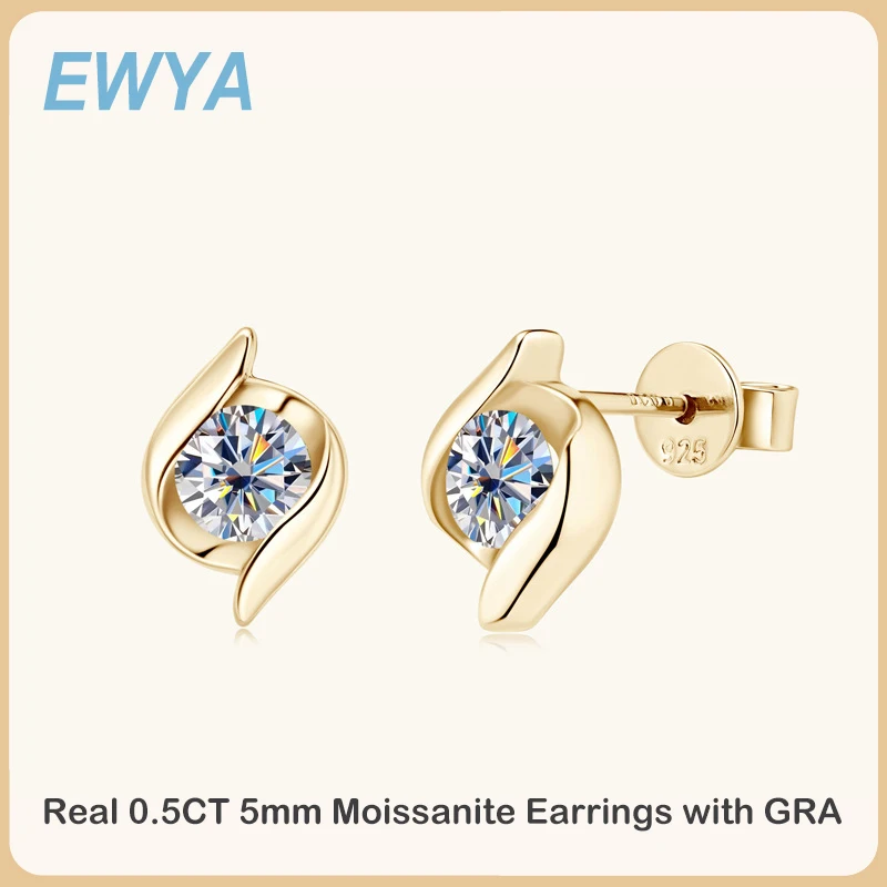 

EWYA Premium Real GRA Certified D Color 0.5CT Moissanite Earrings for Women Girl S925 Sterling Silver Diamond Earring Ear Studs