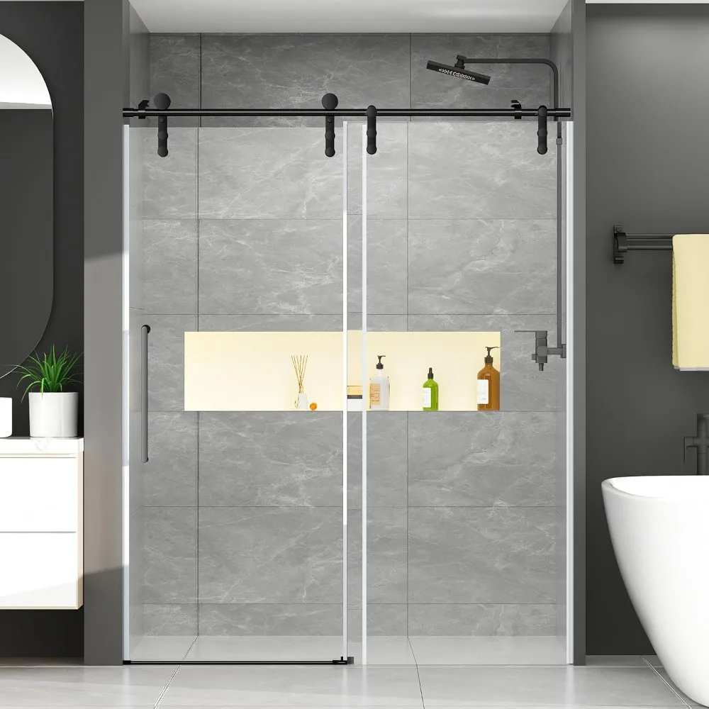 Shower Door 60" W x 76" H Frameless Sliding Shower Door,Frameless Shower Door with Sealing Strip and Waterproof Handle 3