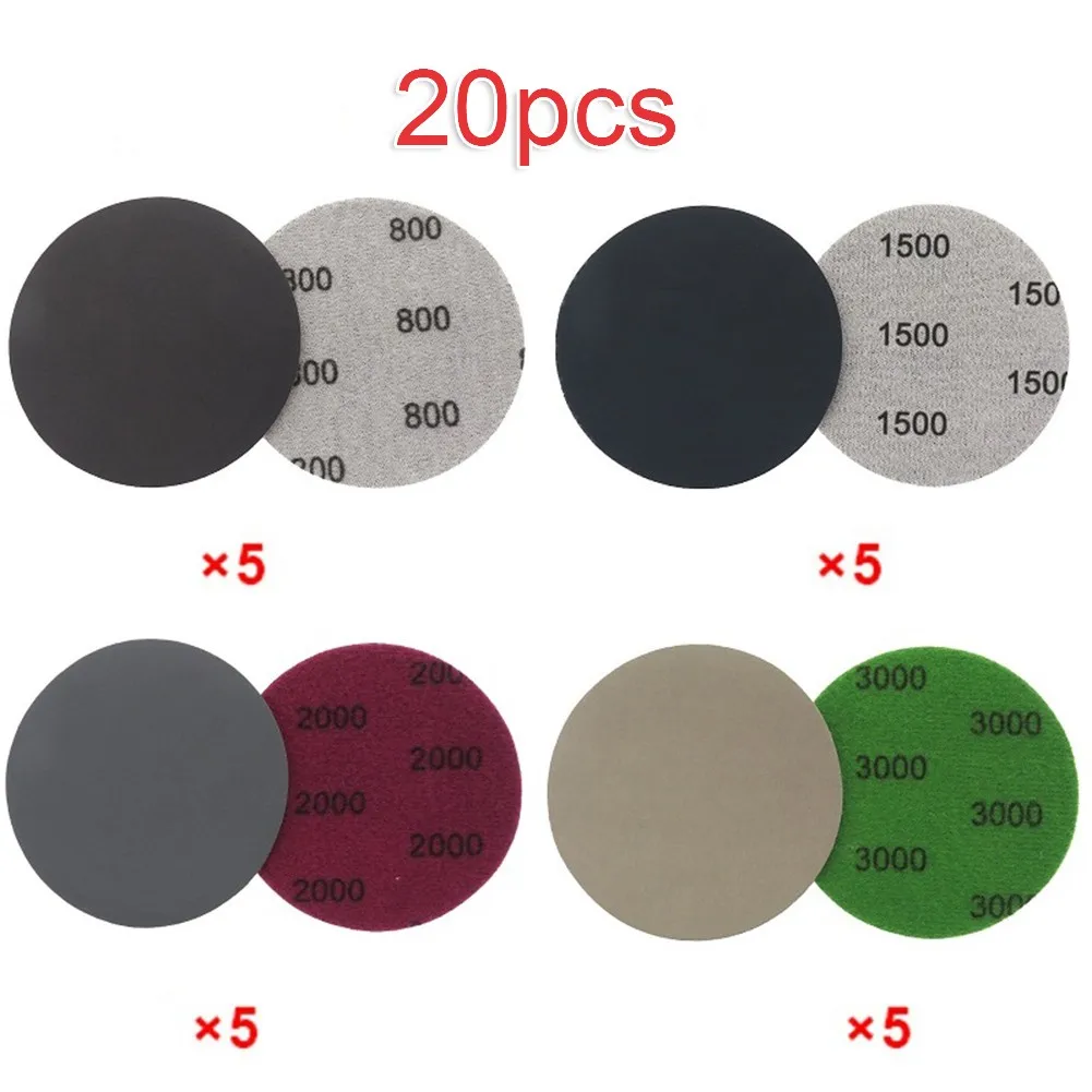 

20pcs Sandpaper 3inch 75mm 800 1500 2000 3000 Grit Hook&Loop Wet&Dry Sanding Disc Abrasive Tools Round Shape For Polishing