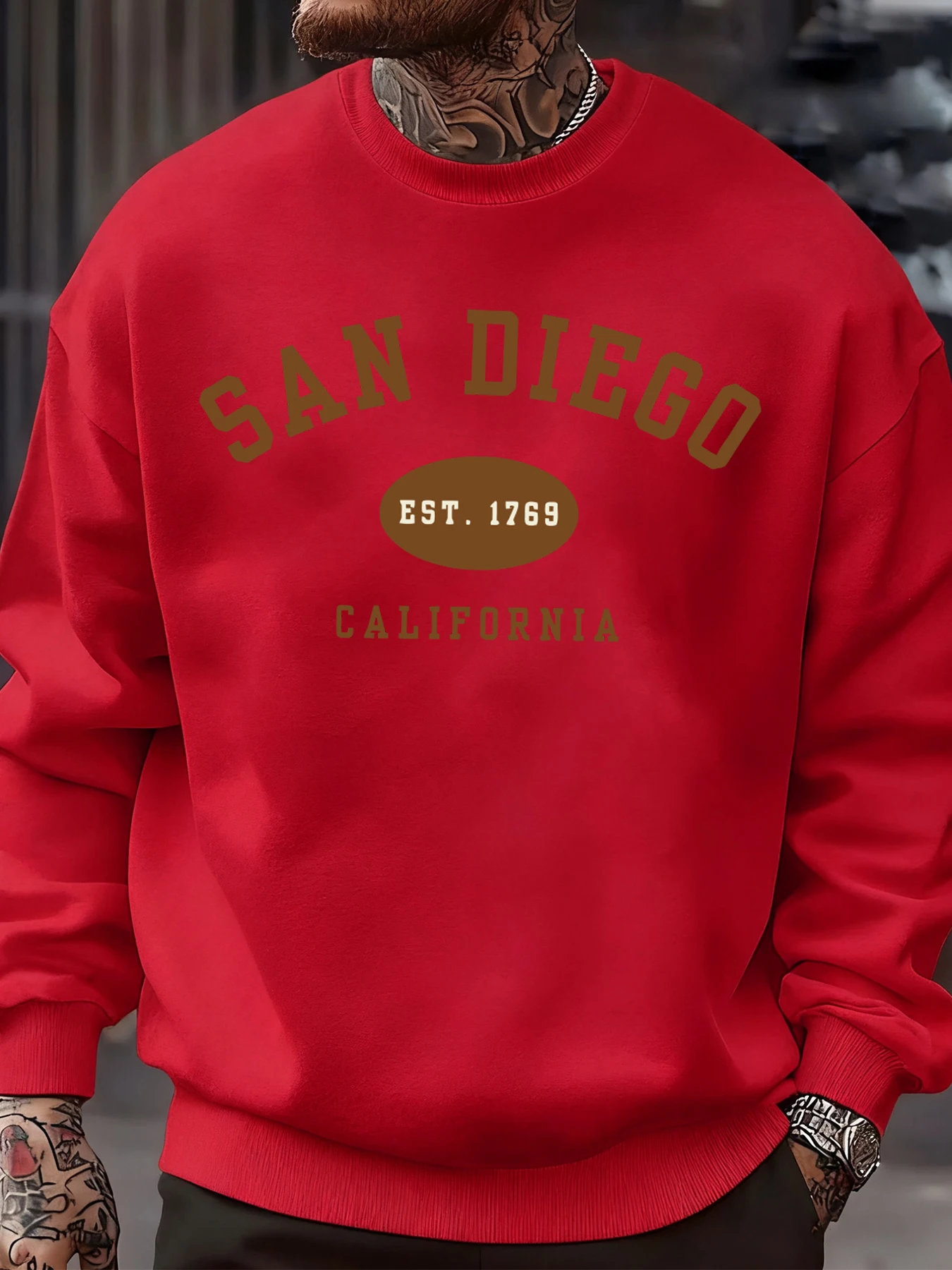 San Diego California Brief Gedruckt Männer Pullover Sweatshirts Weiche Fleece Sweatshirt Crewneck Casual Kleidung Übergroße Streetwear – Detail 13