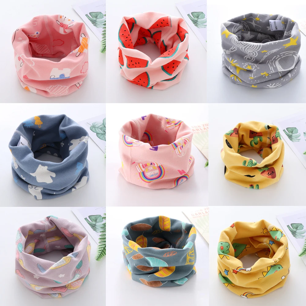 Spring Autumn Windproof Face Bandana Long Scarf Neck Warmer Cartoon Printed Children Cotton Scarf Collar Scarves