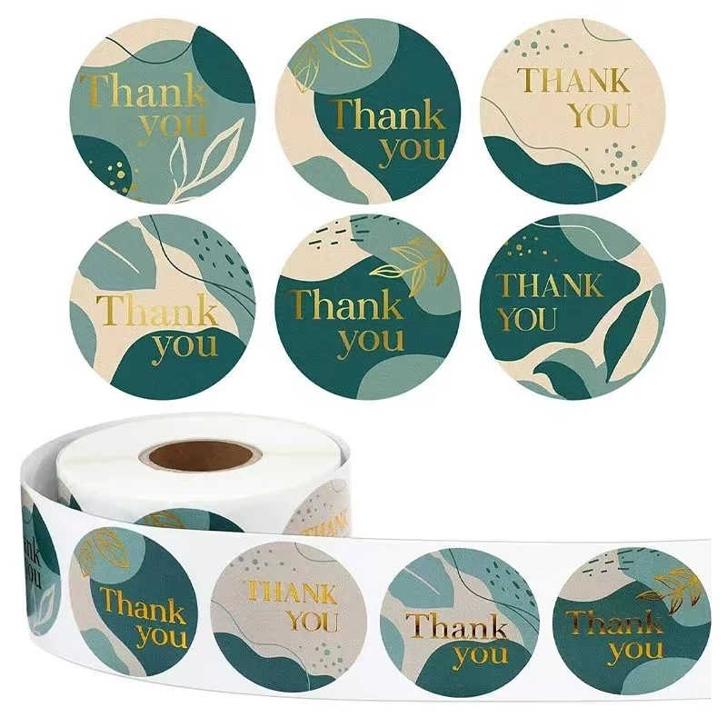 1-1.5Inch Gold Foil Thank You Stickers Gift Sealing Christmas Design Wedding Birthday Party Decorations Labels Green Plants 40mm gold foil wedding labels personalized stickers price tags for the store wedding invitations christmas gift tags