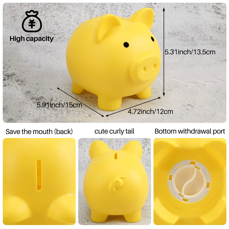 

Large Piggy Bank, Unbreakable Plastic Money Bank, Coin Bank for Girls and Boys, Practical Gifts for Birthday(Yellow)