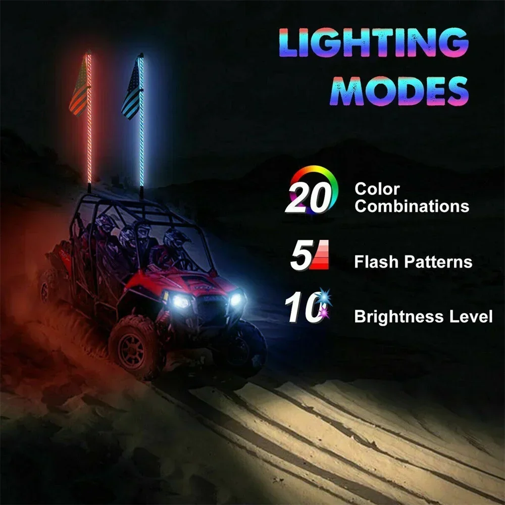 3FT Led Whip Light Led Car Led Light RGB Waterproof Bendable Remote APP Music Control LED Flagpole Lamp for SUV ATV UTV RZR