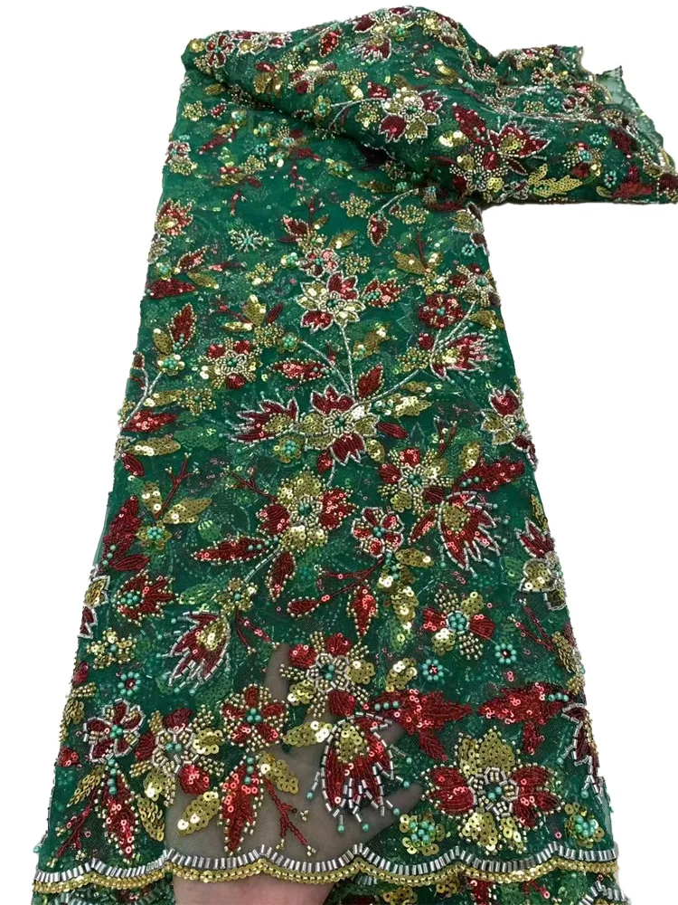 

Latest Green African Lace Fabric 2023 Embroidery Fabrics Beaded Colorful Sequins Net Lace Nigerian Dresses For Woman YY171