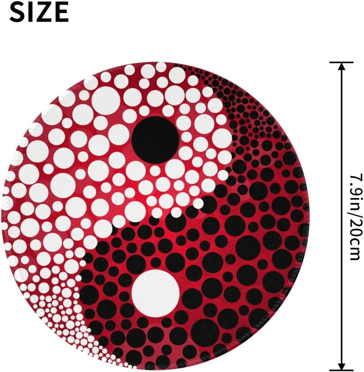 Yin Yang 블랙 앤 화이트 스팟 라운드 마우스 패드, 사무실 책상 액세서리, 미끄럼 방지 고무 마우스 매트, 사무실 노트북용, 8 인치 X8 인치