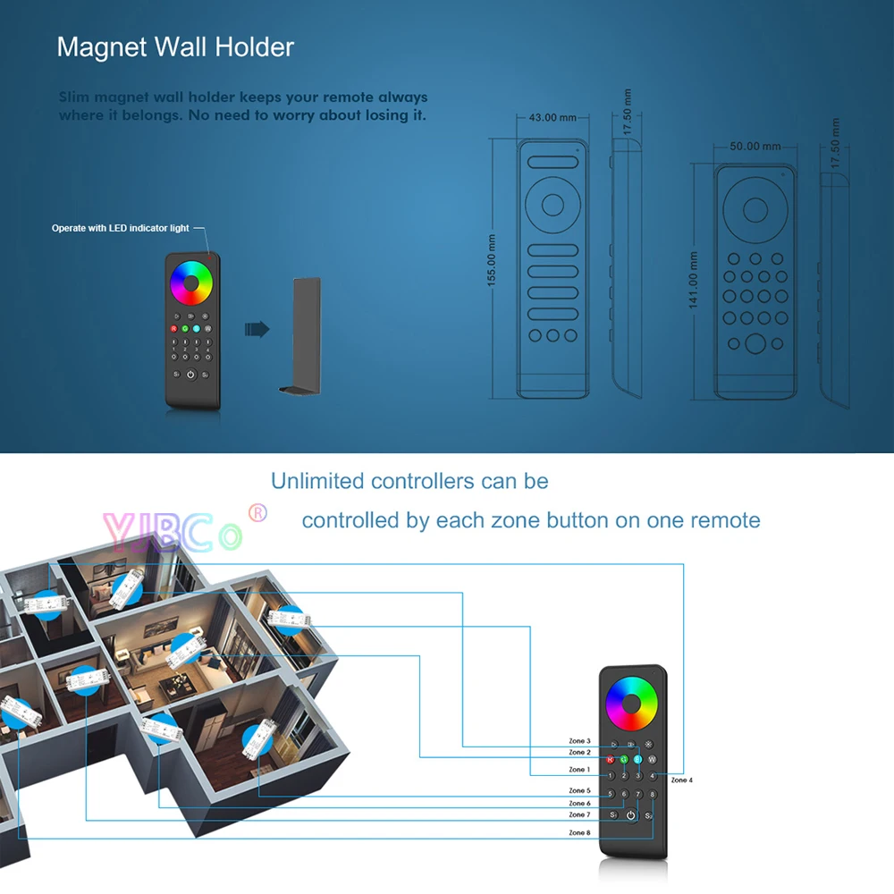 

Skydance 2 4 8 zone Touch Wheel 2.4G RF Remote Dimming/CCT/RGB/RGBW/RGBCCT LED strip Controller single color light Dimmer Switch