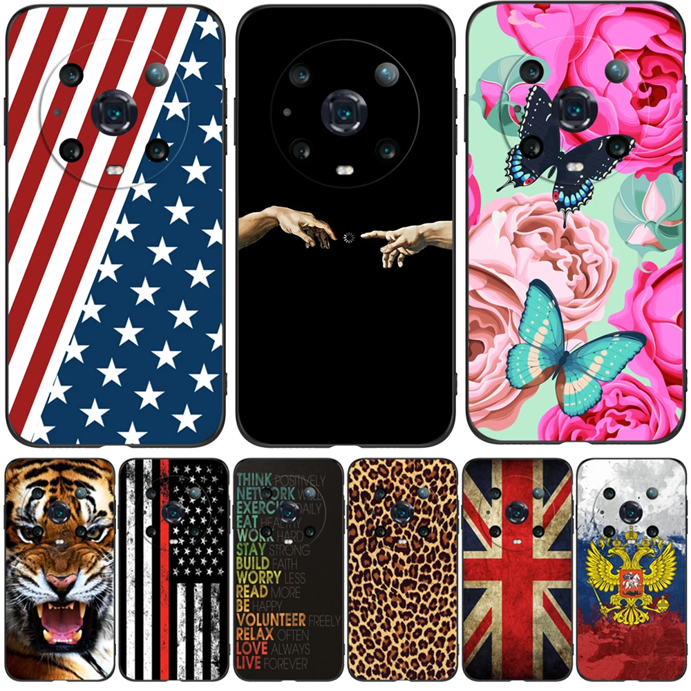 Per Honor Magic 4 Pro Cover Posteriore Magic4 Pro Phone Custodia Morbida In Silicone Nero Tpu Uk Usa Flag Skull Wolf