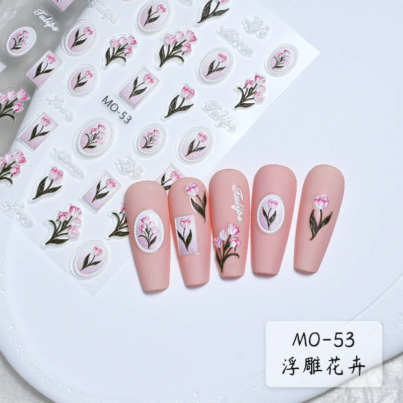 

5D Embossed Blue tulips with scalded edges Sticker Nail Stickers Simple DIY Art Manicure Decals For Nail Tips Beauty