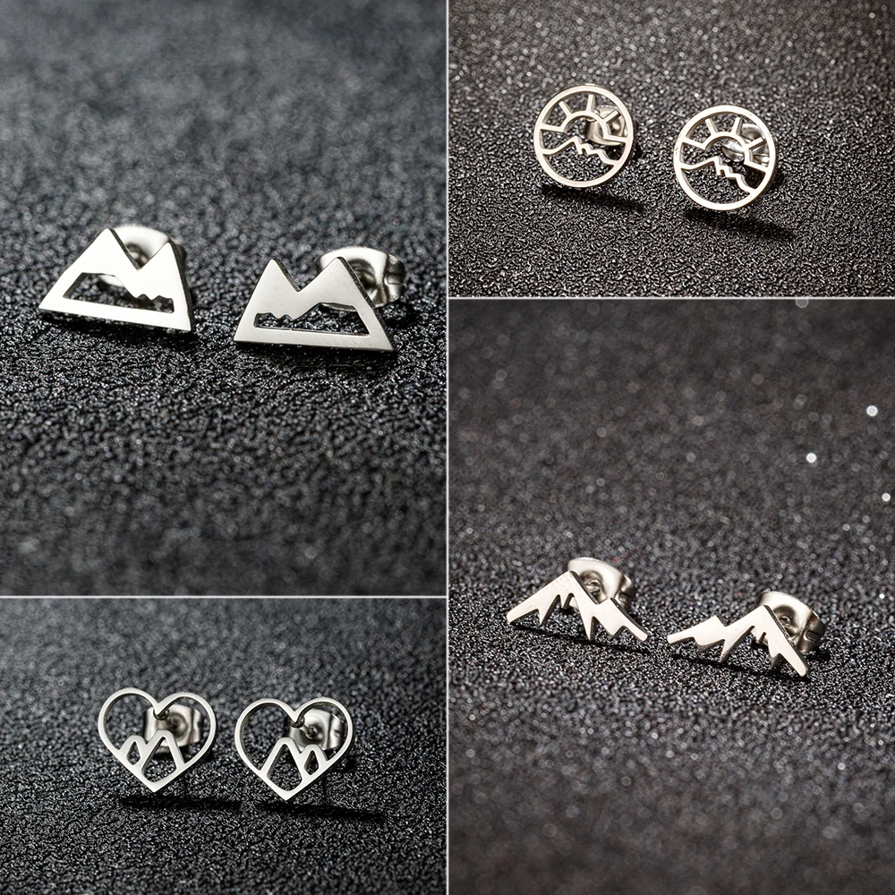 Shuang shuo 1 Paar Retro Schnee Berg Ohrringe für Männer minimalist ischen Edelstahl Peak Form Schmuck Ohr stecker Kletterer Geschenk