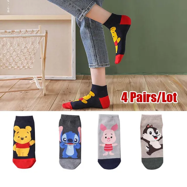 5 pairs Hot sale Cartoon Kawaii woman sock Mickey Minnie Donald winnie Daisy cotton girl slipper sock Funny invisible ankle sock Orange