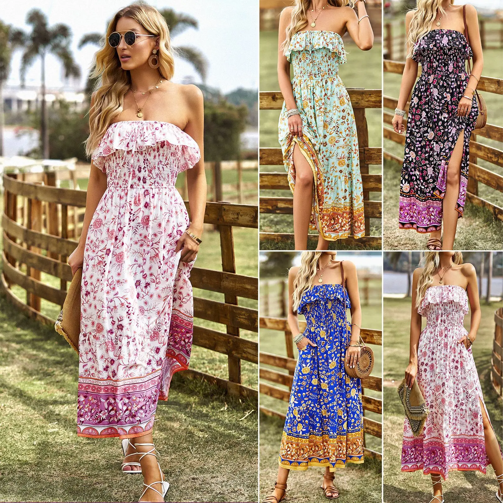 

Bra Print Dress 2023 Summer Bohemian Casual Vacation Style Long Dress