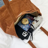 Women's Large Capacity Corduroy Shoulder Bag Casual Handbag Solid Color Female Shopping Bag - Image 6