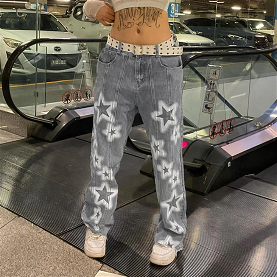 Star Graffiti Jeans Women Hip Hop Streetwear Denim Pants Jeans