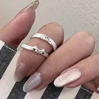 Korean Sliver Color Cat Dog Rings for Women Men Simplicity Cartoon Couple Ring Fashion Best Friend Jewelry Valentine's Day Gifts - Image 3