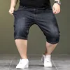 Summer Thin Denim Shorts Men Stretched Loose High Waisted Plus Size 40 44 46 48 Half Jeans Gray Black Capri Cropper Trousers 4