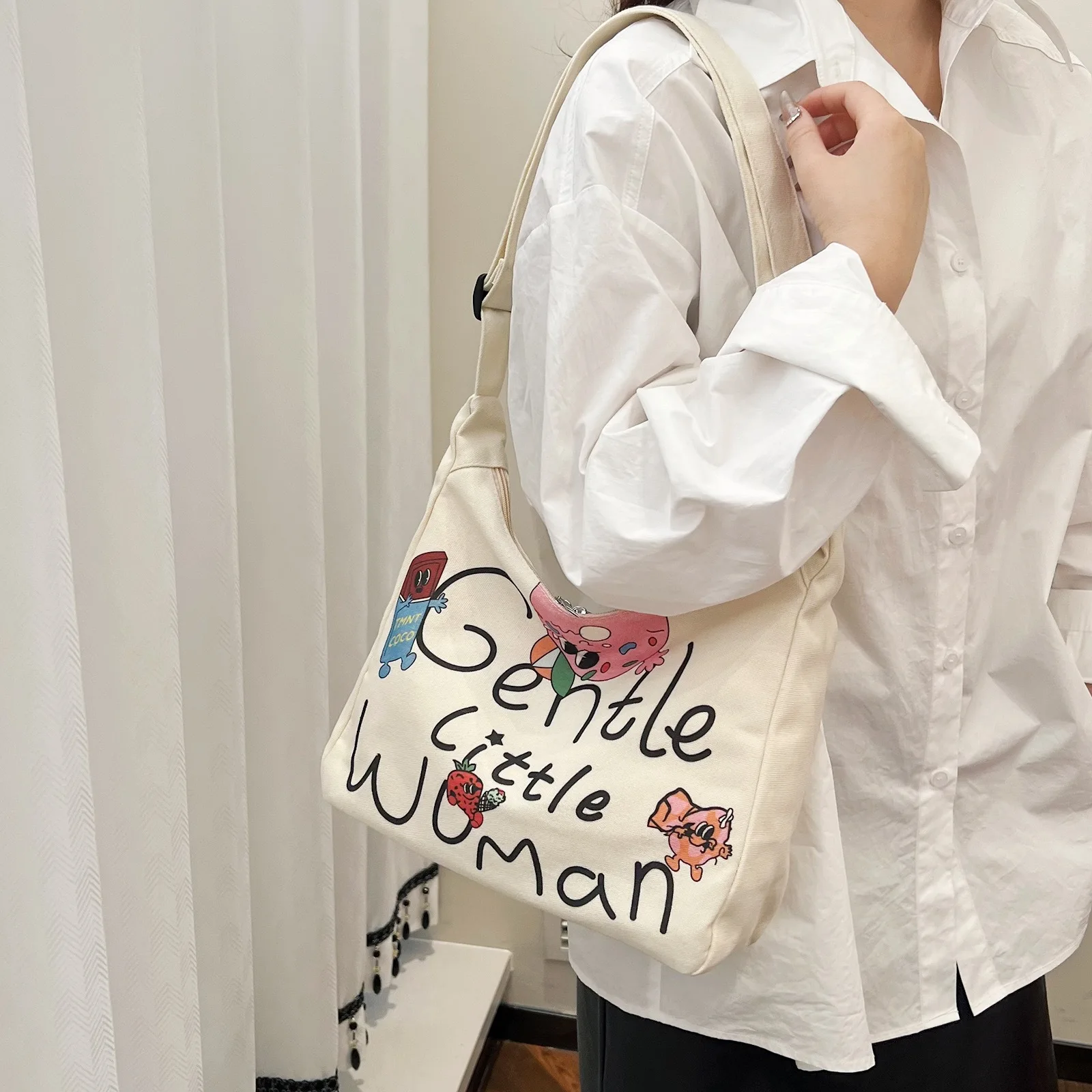Gentle Woman Letter Canvas Bag, Trendy Versatile Large Capacity Commuting Crossbody Shoulder Bags, Casual Daily & Chic Outings