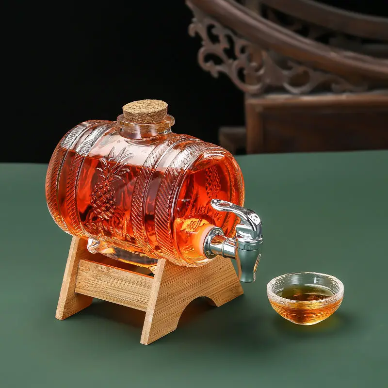

Glass transparent Wine Barrel with faucet moistureproof retain freshness Household tea infuser pot juice beverage container