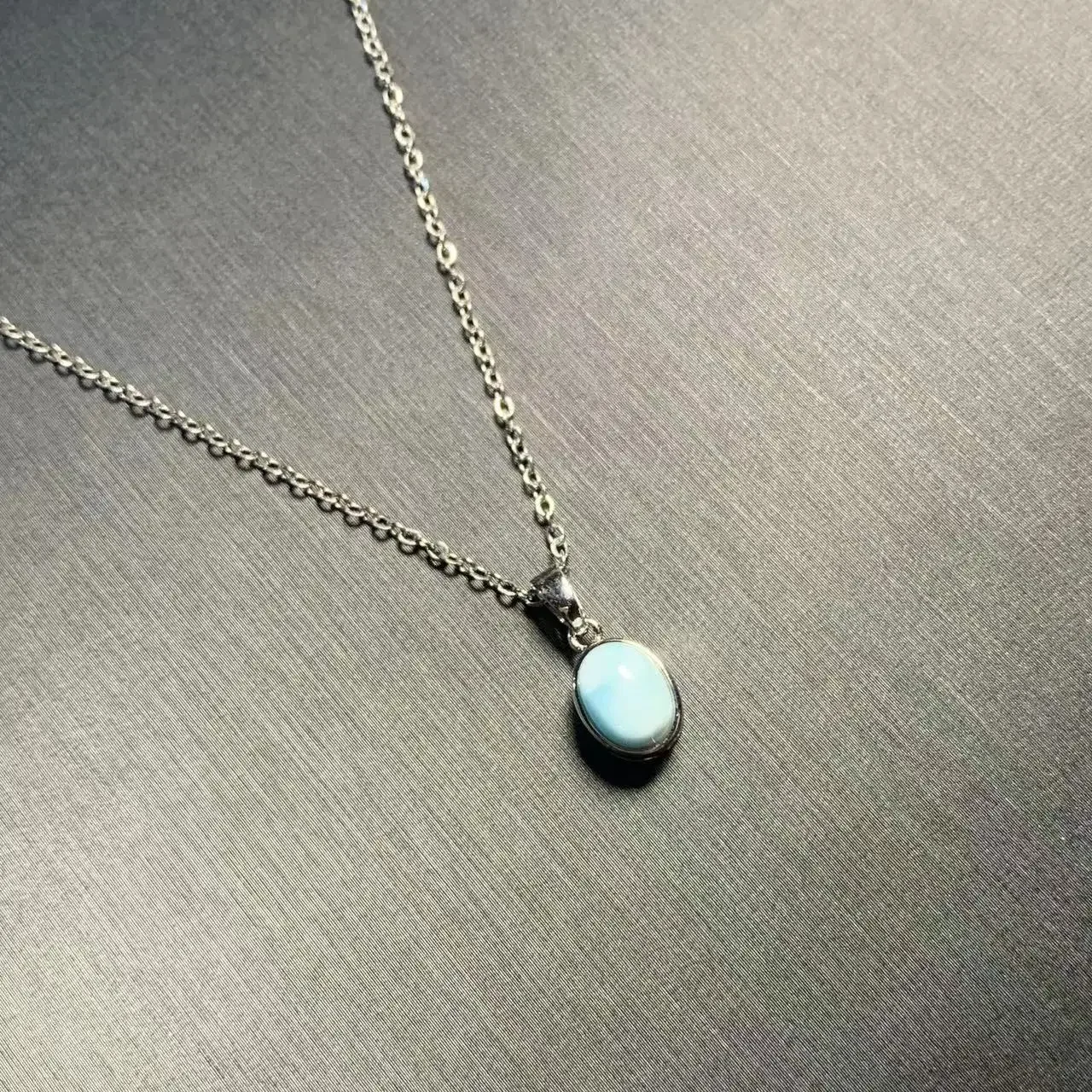 HEYYA STONE Oval Natural Larimar Pendant Necklace For Women 925 Silver Plated Simple Fine Jewelry Gemstone Classic Style pendant necklace silver necklace silver pendant