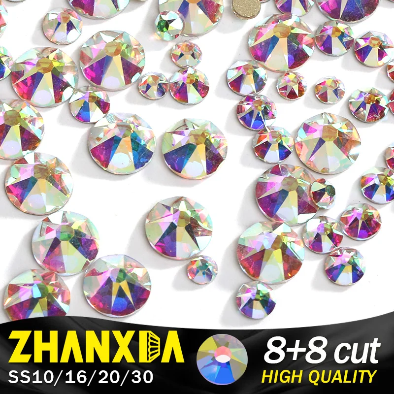 

High Quality Flat Back Crystal Rhinestones Round Gems for Nail Art and Craft Glue Fix CrystalAB