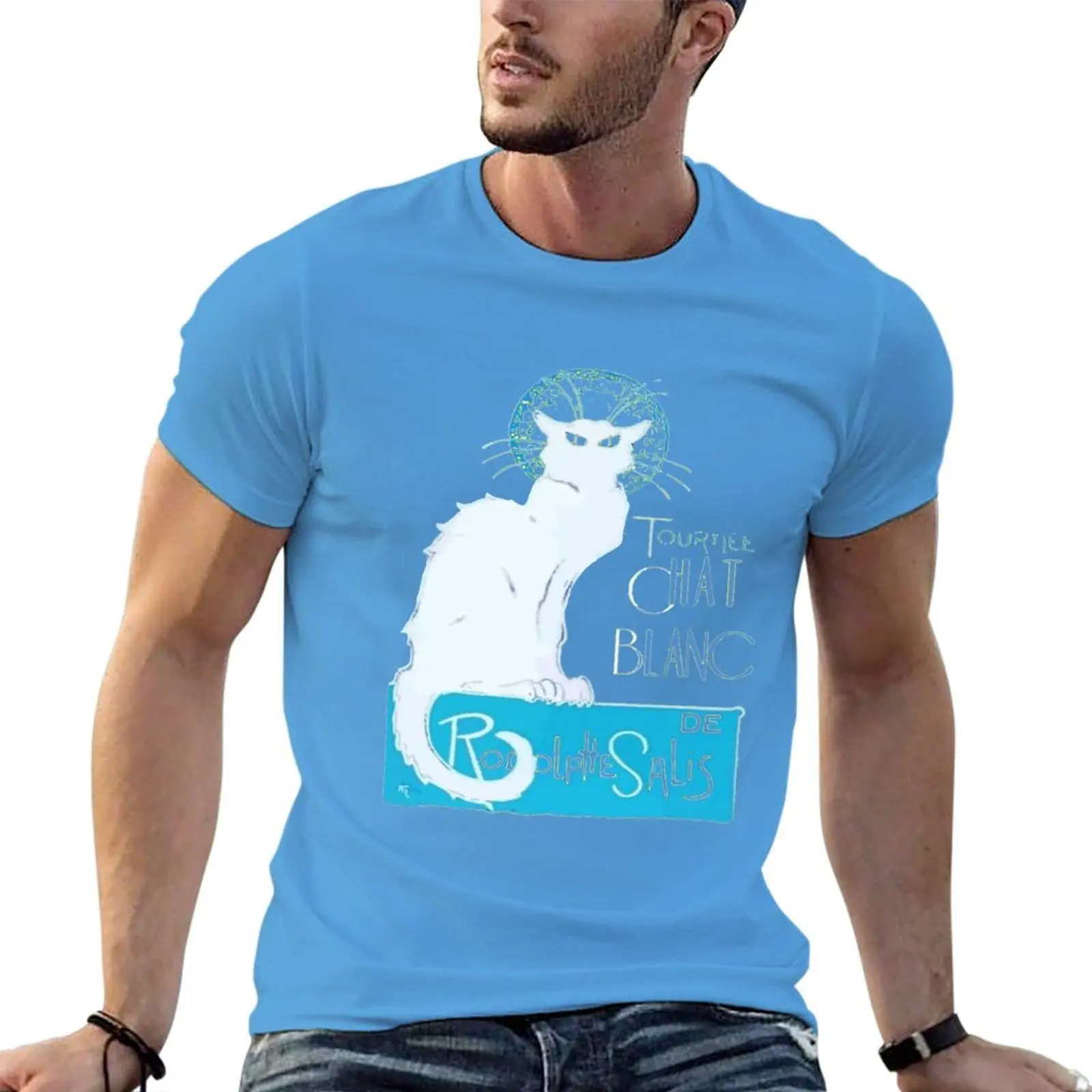New Tournee Du Chat Noir Chat Blanc Vector Distressed T-Shirt Grafica T Shirt Manica Corta Abbigliamento Uomo