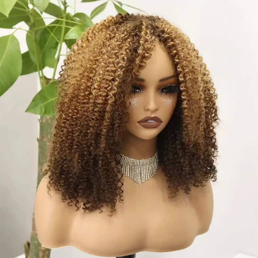 350% Density Bang Afro Kinky Curly Short Bob Cut Human Hair Wigs With Bangs Bob Wig Kinky Curly Full Machine Made Wigs For Women
