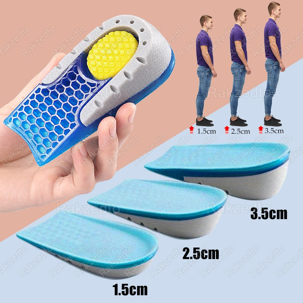 Silicone Height Increase Insoles for Men Women Elastic Heightening Increase Templates Gel Insoles for Shoes Heel Lift Shoe Sole